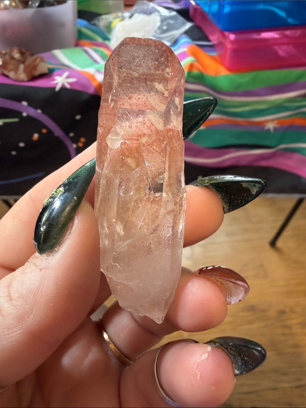 Pink Lemurian Quartz Crystal Point Pendant - Pink Healing Gemstone